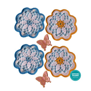 White Flower Crochet Coasters with Colored Border